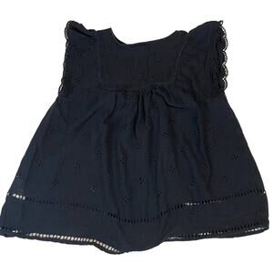 Gap Black Cotton Eyelet Peasant Boho Blouse Size Small